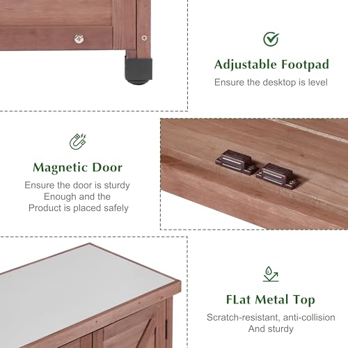 image for SoliWood Outdoor Storage Cabinet & Potting Bench Table with Metal Top,
