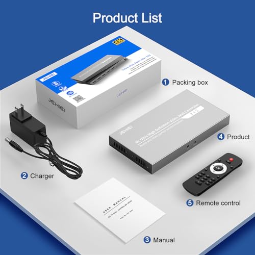 Image of Video Wall Controller 2X2,JCHICI TV Wall Processor,4K x 2K HD Display,180 Degree Rotate,8 Splicing Modes 2x2,1x2,1x3,1x4,2x1,3x1,4x1,Input 4K and Output 1080P,Streaming Media Video Device