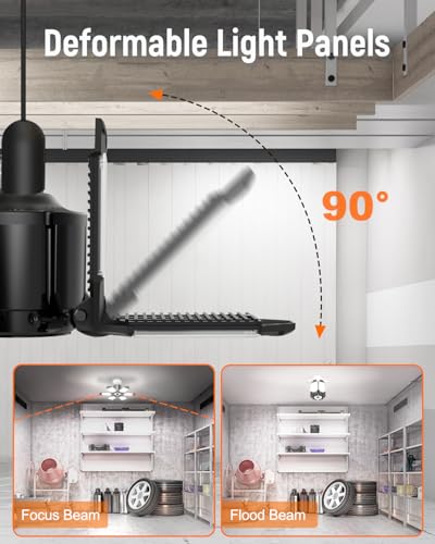 adiding led garage light 2 pack super bright 20000lm basement ceiling lighting w 61 deformable panels screw in e26 bulb base socket for workshop attic warehouse utility laundry storage area