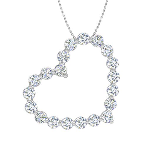 FINEROCK 1/4 to 1 Carat Diamond Heart Pendant Necklace in 14K Gold or in Platinum (Silver Chain Included) (I1-I2 Clarity)