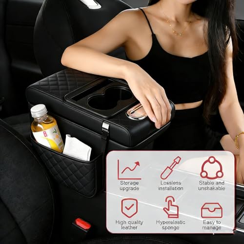 Multifunctional PU Leather Car Armrest Cover, Universal Center Console Organizer with Storage Box, Cup Holder, Phone Holder & Tissue Slot, Interior Car Accessories Armrest Mat for Cars by Generic - Used condition - Image 4