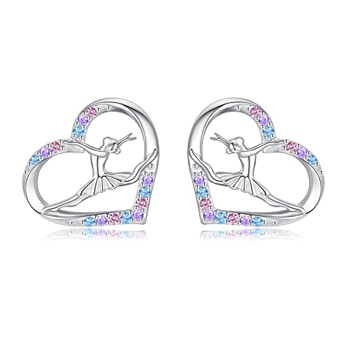 Sterling Silver Ballerina Earrings For Girls: Ballet Dancer Heart Stud Earrings Ballerina Christmas Jewelry Gift For Teens Daughter Granddaughter (Colorful Stone) #TOP7