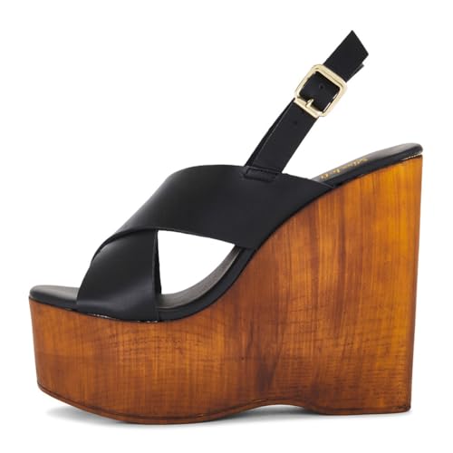 miss left Women Chic Crisscross Strap Open Toe Slingback Sandals Adjustable Buckle Platform Wedge High Heel Backless Party Club Shoes Size 4-16 US2