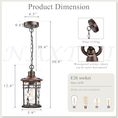 Image of Outdoor Hanging Lantern Light Dusk to Dawn Hanging Porch Light Anti-Rust Aluminum Outdoor Chandelier for Front Door Gazebo E26 Socket Oil Rubbed Bronze Finish