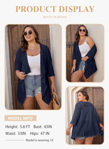 Image of Eytino Plus Size Cardigan for Women Lightweight Half Sleeve Summer Loose Kimono Cardigan Beach Cover Ups(1X-5X)