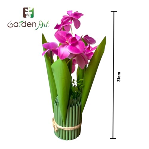 Image of Garden Art Pack of 1 Artificial Phalaenopsis Orchid Bonsai Bunch, 6 Heads, 9 Flowers, 31cm GAAPHOB-6H-31PL (Purple)
