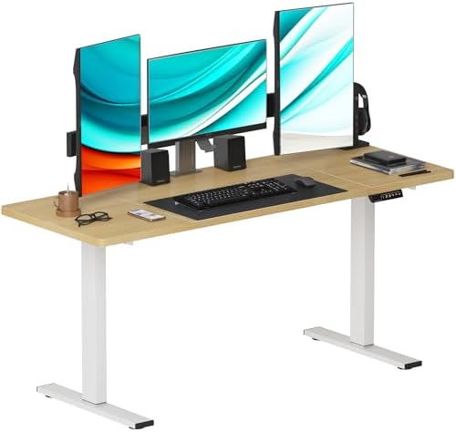 DlandHome - Escritorio eléctrico ajustable (160 cm, escritorio sentado de pie, escritorio, informático, ergonómico, escritorio, juego regulable en altura de 72 a 122 cm, con panel de control y 2
