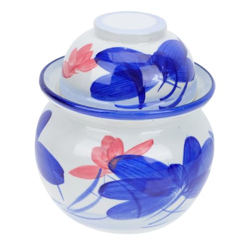 MAGICLULU Barattolo Per Sottaceti in Ceramica Con Doppio Coperchio Contenitore Sigillato Per Uova Salate e Conservazione Cucina Vasetto Ermetico Per Sottaceti e Alimenti Capacità Facile Da a