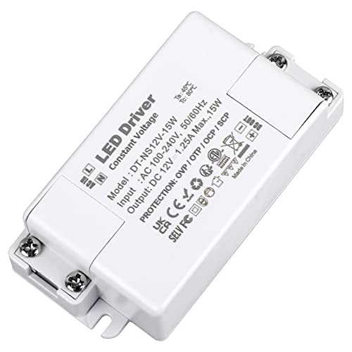 Transformateur 220V 12V,15W LED Transfo Alimentation 1.25A,Convertisseur de Tension AC 220V à 12V DC Adaptateur LED Driver pour Bandes LED et Ampoule LED MR16 G4 MR11,VARICART Cover