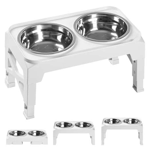 Hubulk Elevated Dog Bowls with 2 Stainless Steel Dog Food & Water Raised Bowls with No Spill Edge Non-Slip Stand Adjusts to 3 Heights(2.75", 6.0", 7.5") for Small Medium Dogs and Pet