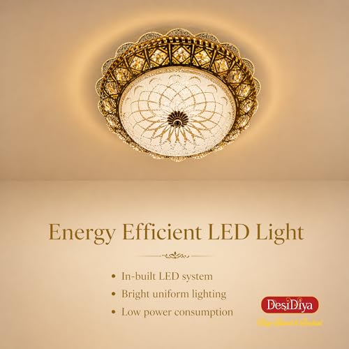 Image of Desidiya LED Modern Round Flower Chandelier for Living Room Ceiling Crystal Ceiling Light Lamp | Jhummar Lighting for Bedroom, Pendant Lighting for Hall, Living & Dining, Multicolour (300MM)