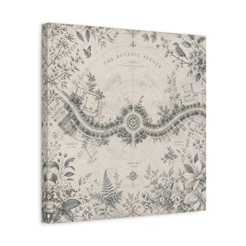 Toile botanique vintage de style carte ancienne carrée pour déco murale salon