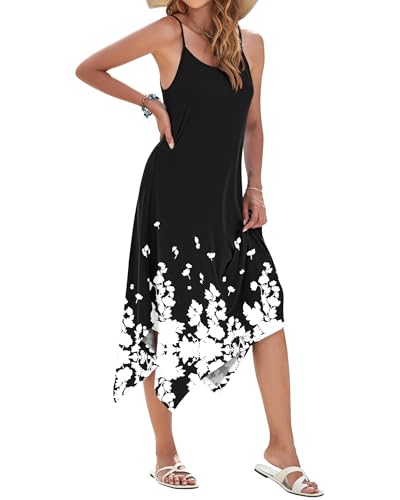 Image of AUSELILY Women's Summer Dresses 2026 Casual Sleeveless Spaghetti Strap Sundress Asymmetrical Midi Dress with Pockets