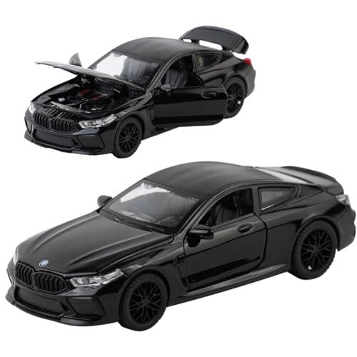 Image of 1:32 B-M-W M8 Scale Alloy Diecast Sports Car Model with Sound & Light, Openable Doors & Hood, Pull Back Toy Car for Kids Boys, Collectible Mini Car Gift (1:32 B-M-W M8 - Black Color)