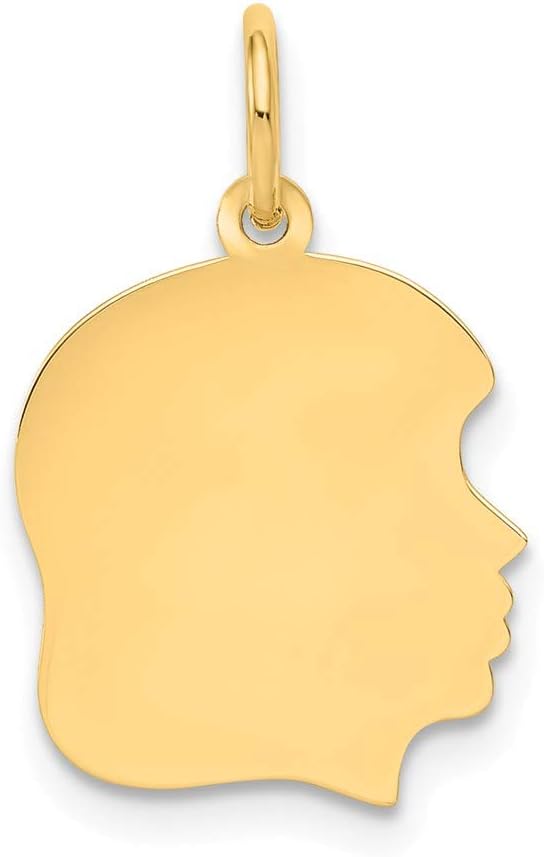 Saris and Things 10k Yellow Gold Solid Plain Medium .013 Gauge Facing Right Engravable Girl Head Charm Pendant