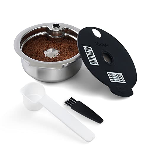 RECAFIMIL Almohadillas reutilizables Tassimo de 180 ml rellenables de acero inoxidable Tassimo cápsulas de café con tapa de silicona negra compatible con máquina Bosch Tassimo