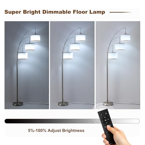 Image of Floor Lamps for Living Room, 2400LM Super Bright Arc Floor Lamp with Remote Control, 3 Light Tall Floor Lights with Stepless Dimmable, 80 inch Mid Century Tree Floor Lamp for Bedroom, Office