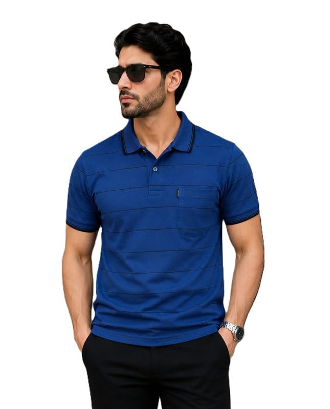 Mens Polo Collar T Shirt with Pocket | 100% Pure Cotton | 220 GSM Airtex Fabric | Breathable, Lightweight, Moisture Wicking | Casual Solid Polo Tee for Men-image-40