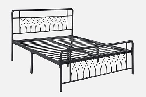 Image of Jexx Metal Queen Size Bed Without Storage | Wrought Iron Double Bed with Headboard & Footboard | Sturdy Powder Coated Platform Bed Queen Size Cot for BedroomLivingRoom Black (75x60)