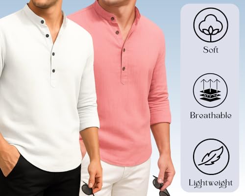 Image of DEELMO Combo of Men's Cotton Blend Solid Regular Fit Full Sleeve Short Kurta | Men's Trendy Short Kurta Pack of 2