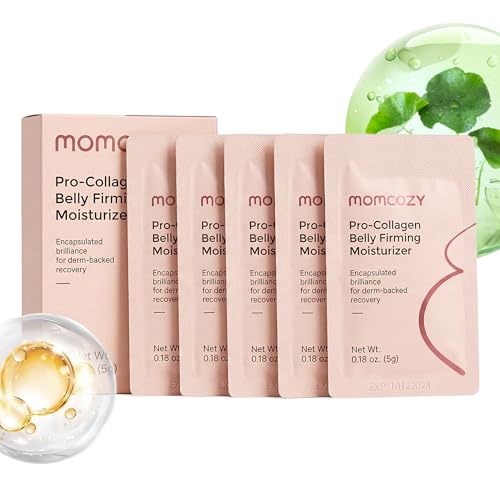 Image of Momcozy Belly Cream 5-Day Trial Pack, EWG Verified, Clinically Tested Anti Stretch Mark Moisturizer, Peptides & Organic Herb Oils, Dermatologist Tested, 0.9 oz (5 x 5g Sachets)