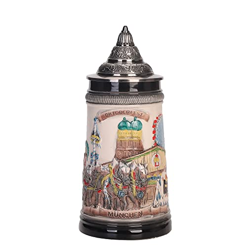 Wrendefull 0.85Lbeer Stein With Matel Pewter Lid Stanley Steel Germany Oktoberfest Tankard Eagle Bierkrug Drinking Glass Horn Beer Stine Mug For Men Can At Christmas Ornaments Cup Broeder Horse #TOP3