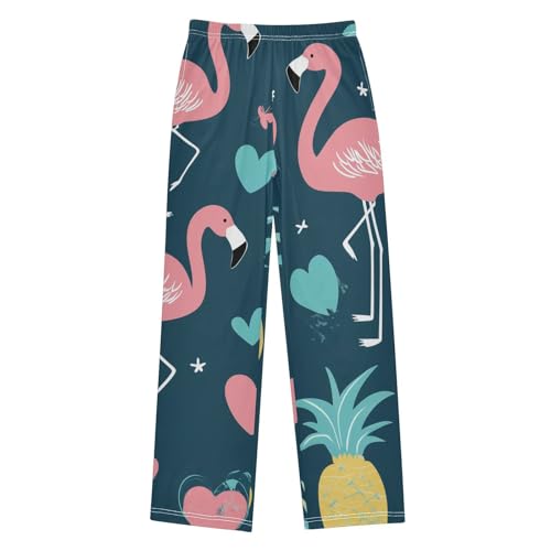 Flamingo Sweet Love Boys Long Pants Soft Trousers Elastic Waist Kids Lounge Bottoms with Pockets S-XL