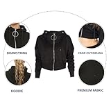 NOROZE Women's Zip-Crop Hoodie Ladies Plain Sweatshirt Cropped Top Pullover Sweater (S, Black) - Image 4