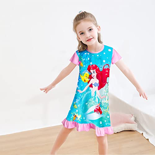 Little Girls Mermaid Princess Gown Dress Cartoon Printed Home Casual Wear Birthday Gift For Kids 3-8 Years A-Pink #TOP2
