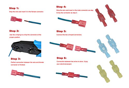 Cofufu 240 Pcs Fully Insulated Male/Female Spade Wire Crimp Quick Disconnects Wire Terminals Connector Set