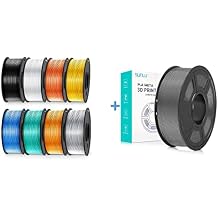 SUNLU 250g PLA Silk Filament 1.75mm Bundle and PLA Meta 3D Printer Filament Grey,Dimensional Accuracy +/- 0.02 mm, 0.25 kg Spool, 8 Rolls, Black+White+Light Gold+Silver+Brass+Red