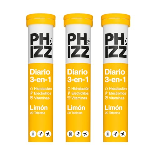 Phizz Electrolitos, Multivitaminas e Hidratación Efervescente Comprimidos - 18 Vitaminas y Minerales, Vitamina C, Añade a tu Botella de Agua y Bajo en Calorías (60 Pastilla, Citron)