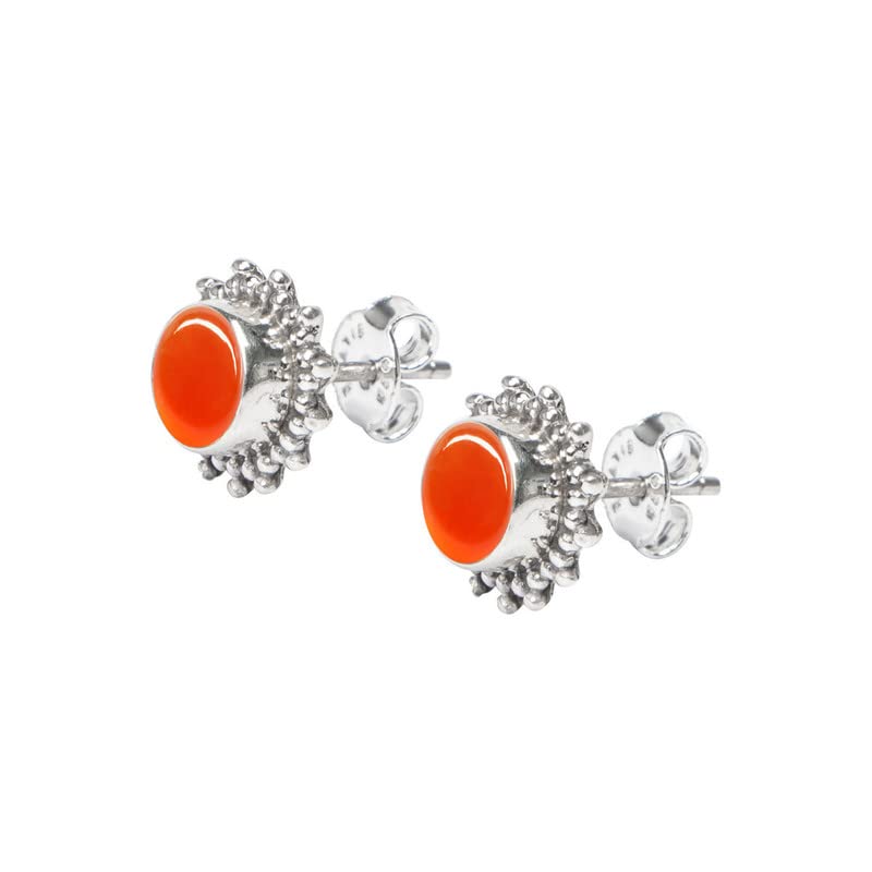 Carnelian Stone Stud Earring, Handmade 925 Sterling Silver Stud Earrings for Women and Girls, Solitaire Stud Earring, Round Stone Stud Earrings, Gift Jewelry for her