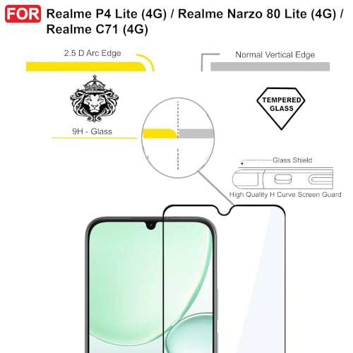 Image of CEDO Tempered Glass for Realme P4 Lite (4G) / Realme Narzo 80 Lite (4G) / Realme C71 | Screen Protector Full HD Quality Tempered Glass Anti-Scratch Edge to Edge Coverage with Easy Installation Kit (Black)
