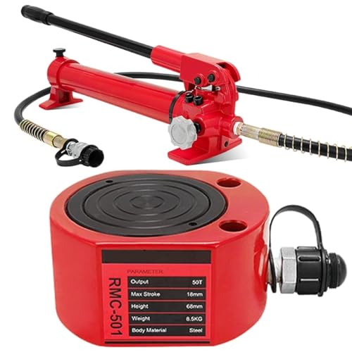 QIUFANGM 50T Hydraulic Ram Jack with Cp-700 Hydraulic Hand Pump, Low Profile Hydraulic Power Kit, 18mm Stroke Industrial Mini Hydraulic Cylinder (Color : with Pump)