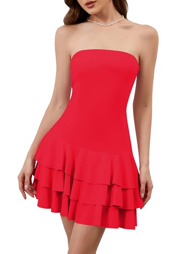 Image of Meladyan Women's 2025 Summer Strapless Tube Dress Sexy Off Shoulder Ruffle Tiered Flowy Mini Dresses
