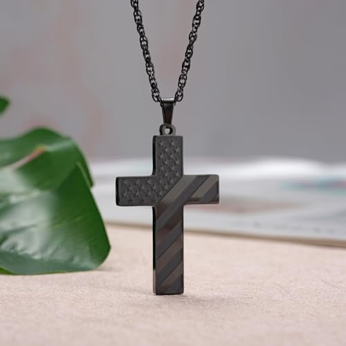 Kvekstio American Flag Cross Necklace for Boys Men, Inspirational Bible Verse Quote Religious Patriotic Jewelry Gift2
