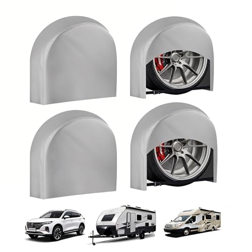 Image of Tire Covers Set of 4,Fits 24 inch-26 inch Inch Tire 420D Uv Resistant Wheel Covers | Provide Year-Round Protection for Your Trailer,Truck, Rv, Campervan, Car,Tires Paint Masker /Protection,Water,Bring Windproof