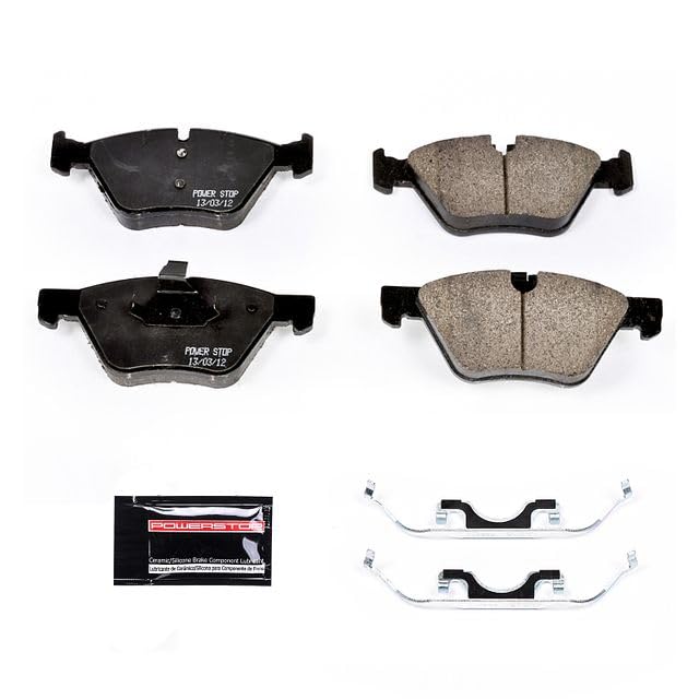 Image of PowerStop Front Brake Pads for Jaguar Vanden Plas 2005 | Jaguar XJ8 2003-05 - Z23 Carbon-Fiber Ceramic Brake Pads with Installation Hardware, Z23-1065