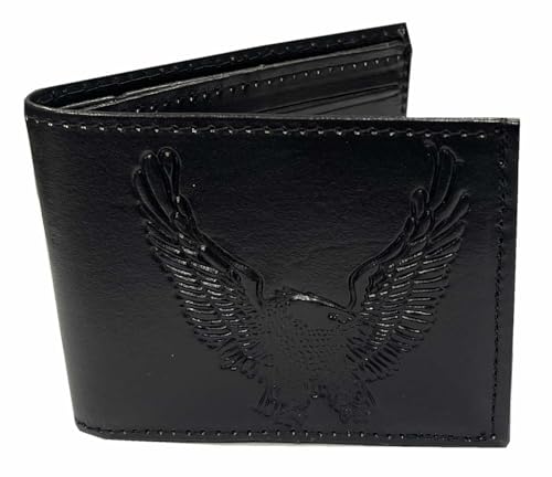 Mascorro Men's Open Wing Eagle Slim Billfold Leather Wallet - Black