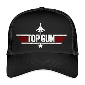 Spreadshirt Top Gun Jet Logo Used Look Trucker Cap, One Size, Schwarz/Schwarz