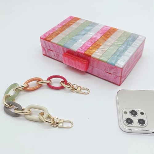 Image of Acrylic Clutch Purse for Women Colorful Evening Handbag Geometric Marbling Box Bag with Detachable Chain