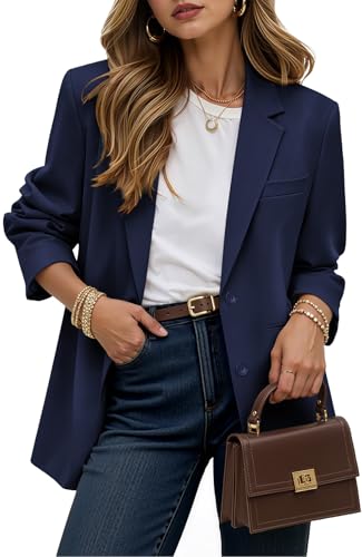 Women's Casual Business Blazer Notched Lapel One Button Open Front Long Sleeve Blazers Office Work Suit Jackets
