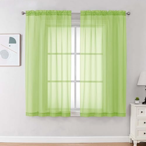 Image of OVZME Sheer Curtains 63 inch Length 2 Panels Set for Bedroom Living Room, Soft Airy Elegant Light Filtering Sheer Curtains, Dual Rod Pocket Window Drapes, Each 42W x 63L Inches, Lime