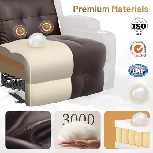 Image of Home Theater Seating, Power Recliner Sofa Chair with Massage & Heat, Wall Hugger Reclining Single Chairs with USB, RV Furniture with LED Lights, Cup Holders for Movie Theater & Gaming Room