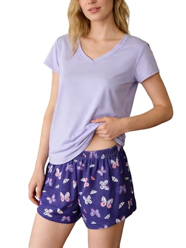 Image of VENTELAN Pajama Set For Women Cute PJS Summer Short Sleeve Shorts Sleepwear