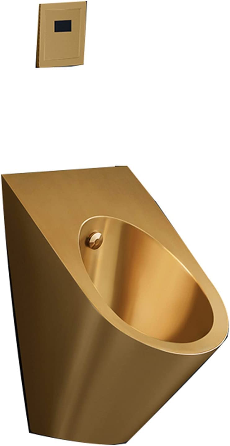GTHTUHFD Wall-Mounted Urinals For Men, Automatic Induction Urinals, Small Commercial Vertical Drainage Public Toilets,Rose Gold-Urinal + Sensor,Gold-urinal + sensor