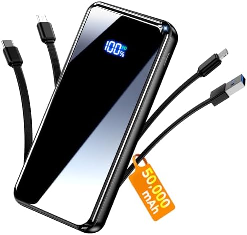 Portable Charger,50000mAh Power Bank Built-in Cable, 22.5W PD USB...