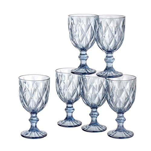 Baroni Home Lot de 6 verres en diamant en verre décorés avec finitions en forme de losange en relief de 25 cl - Lavables au lave-vaisselle - 8 x 8 x 15 cm - Bleu