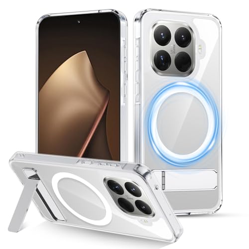 XTCASE für Xiaomi 15T Pro Hülle Magnetisch kompatibel mit Magsafe Transparent Handy Hülle mit Metall Ständer Stoßfest Handyhülle Kratzfest Hardcase Durchsichtig